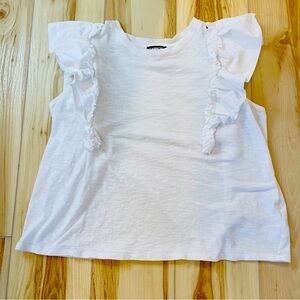 Express White Ruffle/ Flutter Sleeve Tee Shirt Top Blouse Size XL Women’s